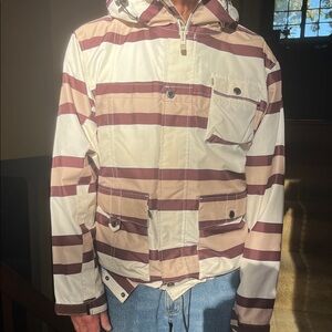 Men’s Size Small Brown Striped SESSIONS Ski/Snowboard Jacket